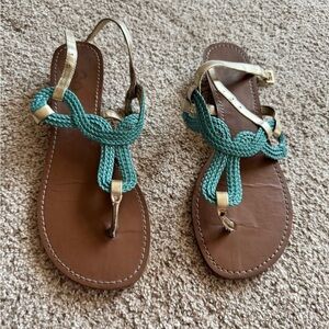 SO Braided Teal and Gold Sandals